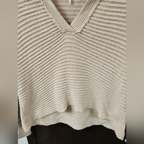Free People Long Sleeve V-Neck Collar Sweater Marlie Pullover Ribbed Pink Small - Picture 3 of 8